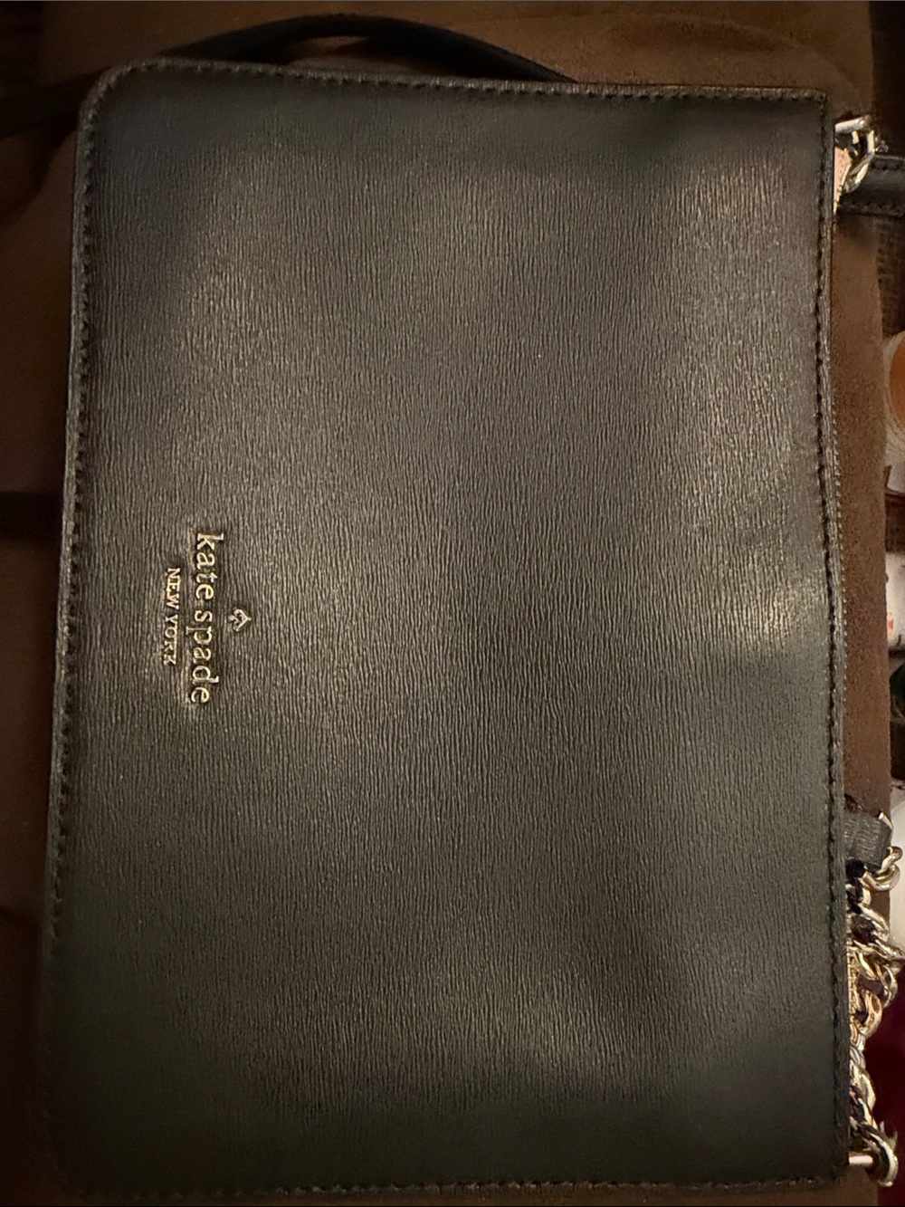 kate spade Black Leather Crossbody with Gold Logo